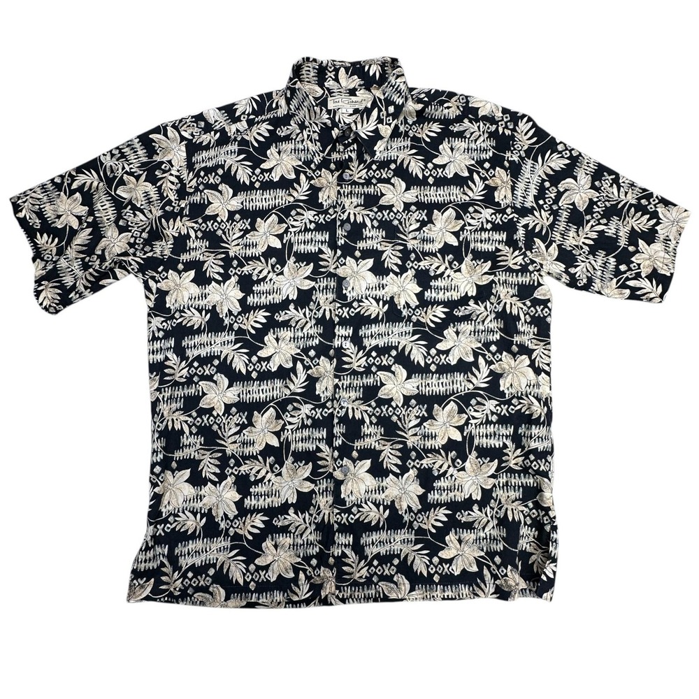Vintage Tori Richard Shirt Mens Large Black Floral Hawaiian Aloha Button Up USA